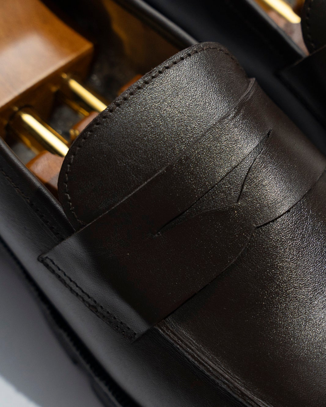 Close-up of brown leather loafers 